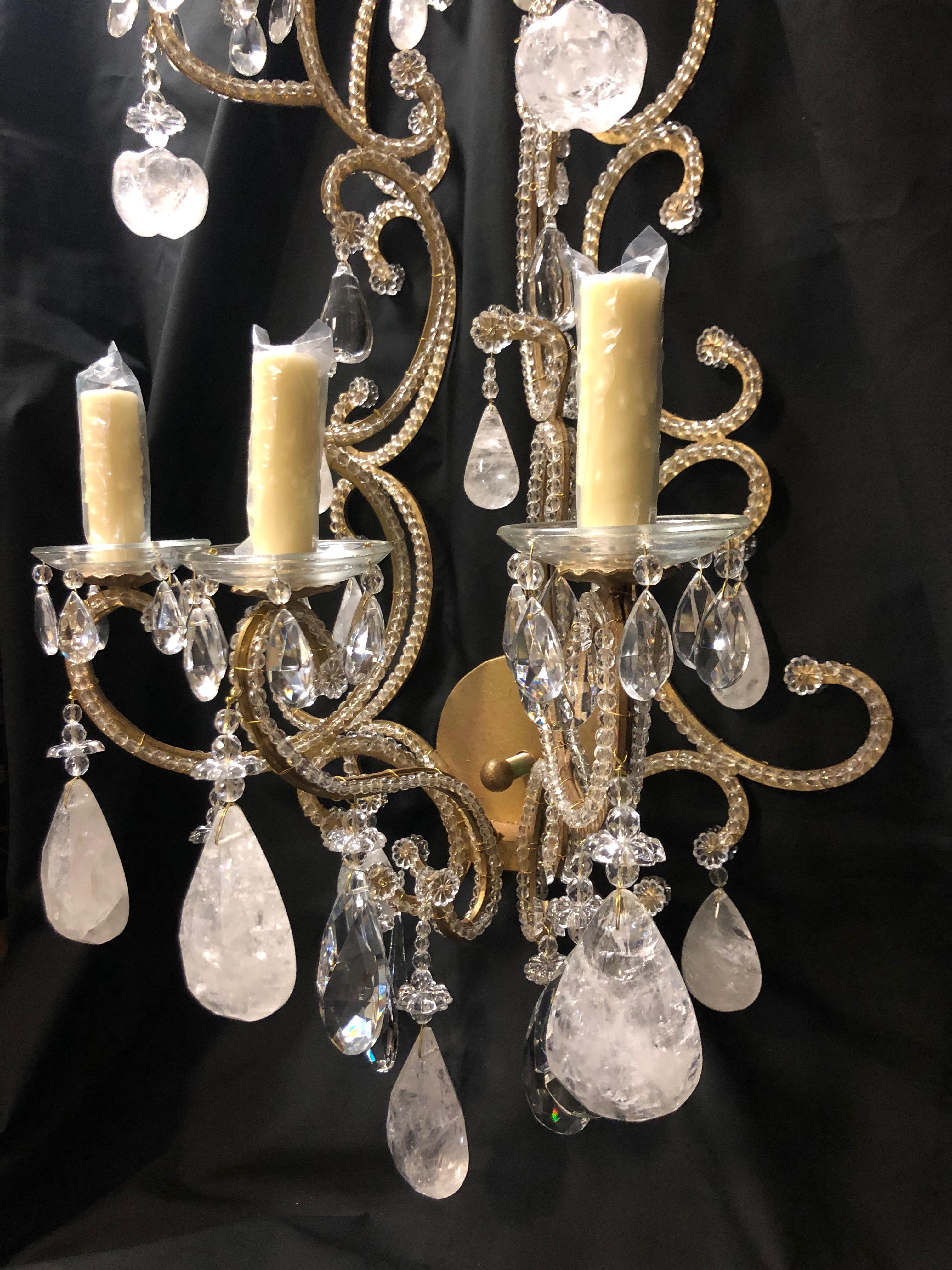 Forged Pair of Venetian Style Rock Crystal Sconces