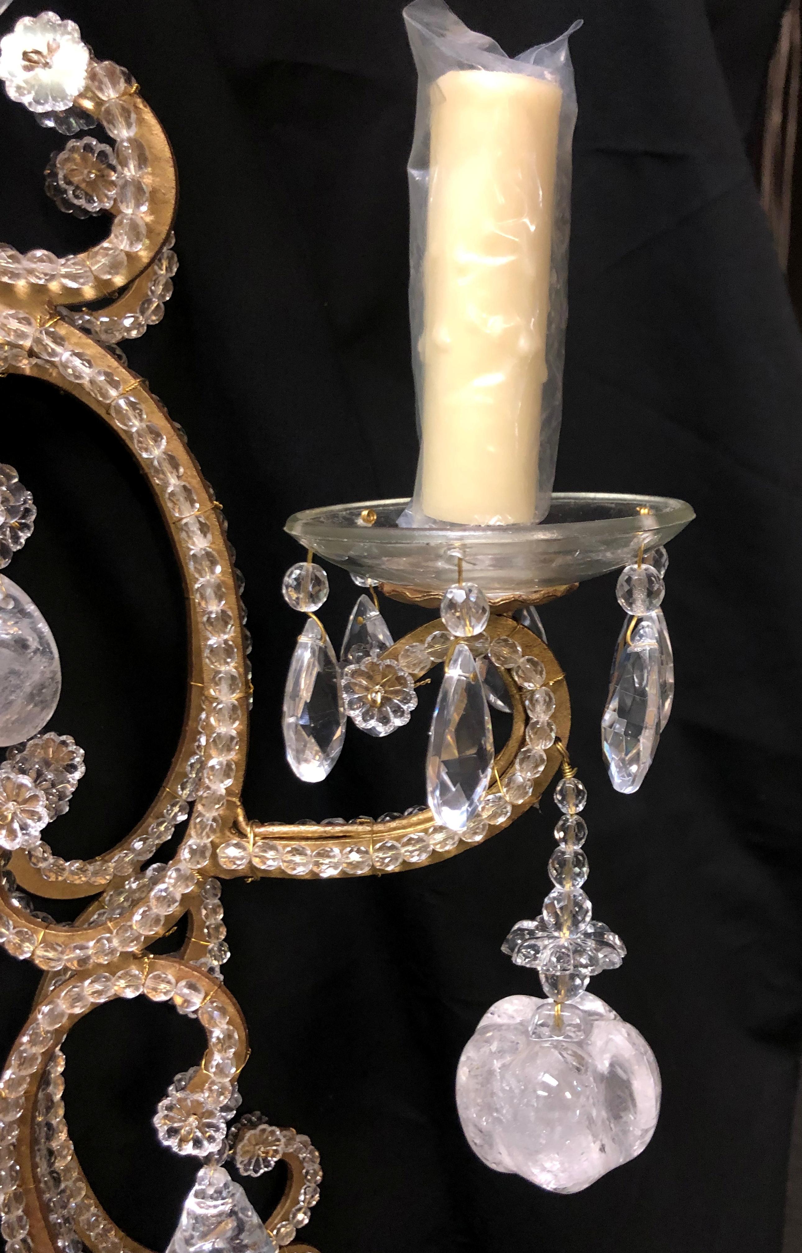 Pair of Venetian Style Rock Crystal Sconces In Good Condition In Cypress, CA
