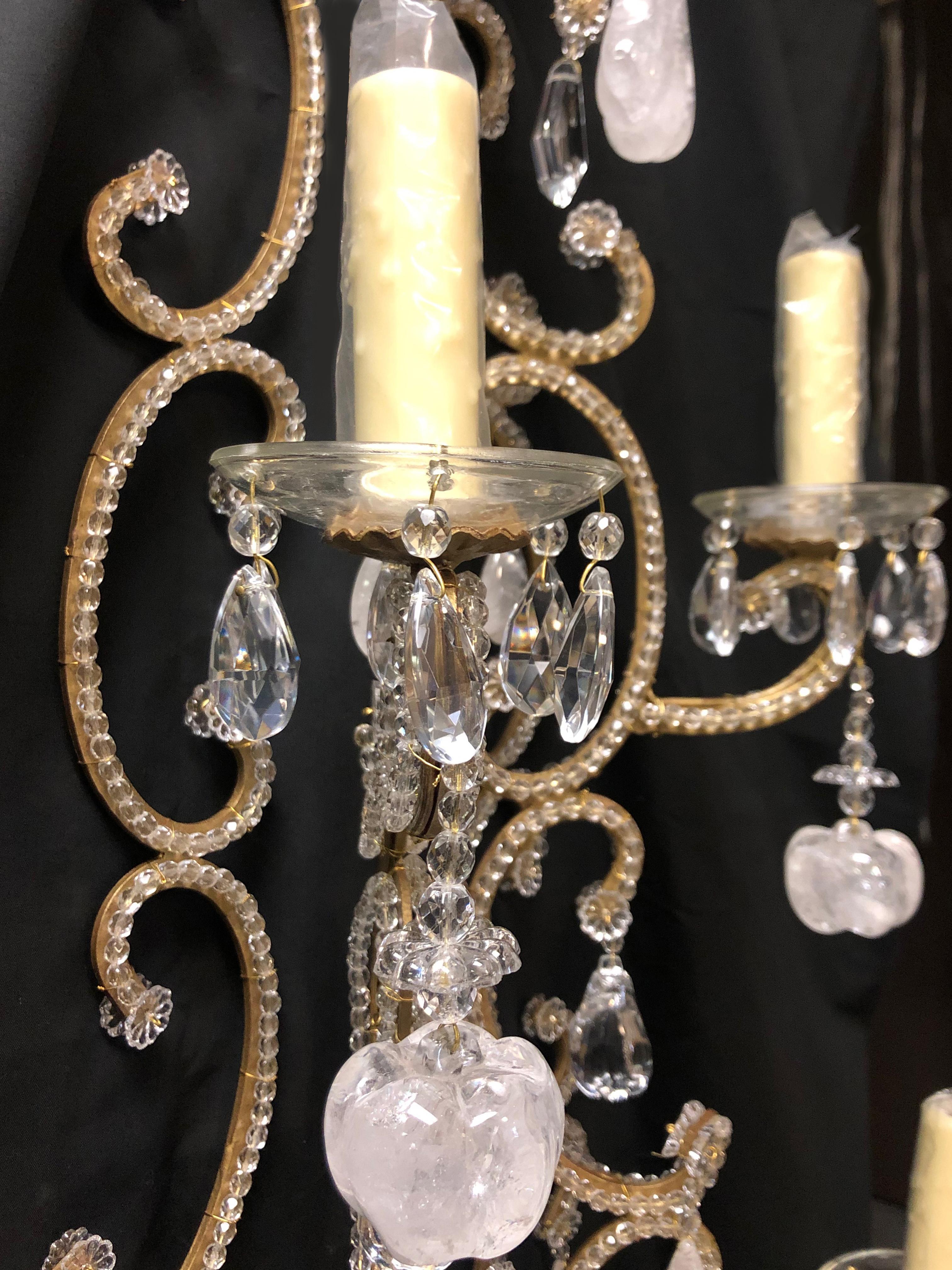20th Century Pair of Venetian Style Rock Crystal Sconces