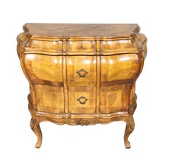 Pair Of Venetian Style Walnut Bombe Commodinis