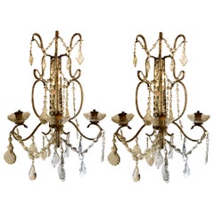 Pair of Venetian Three-Arm Mirror Back Wall Sconces