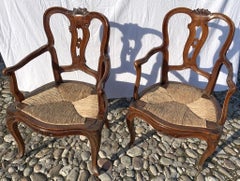 Pair of Venetian Walnut Armchairs, Venice 18th Century Carved Wood