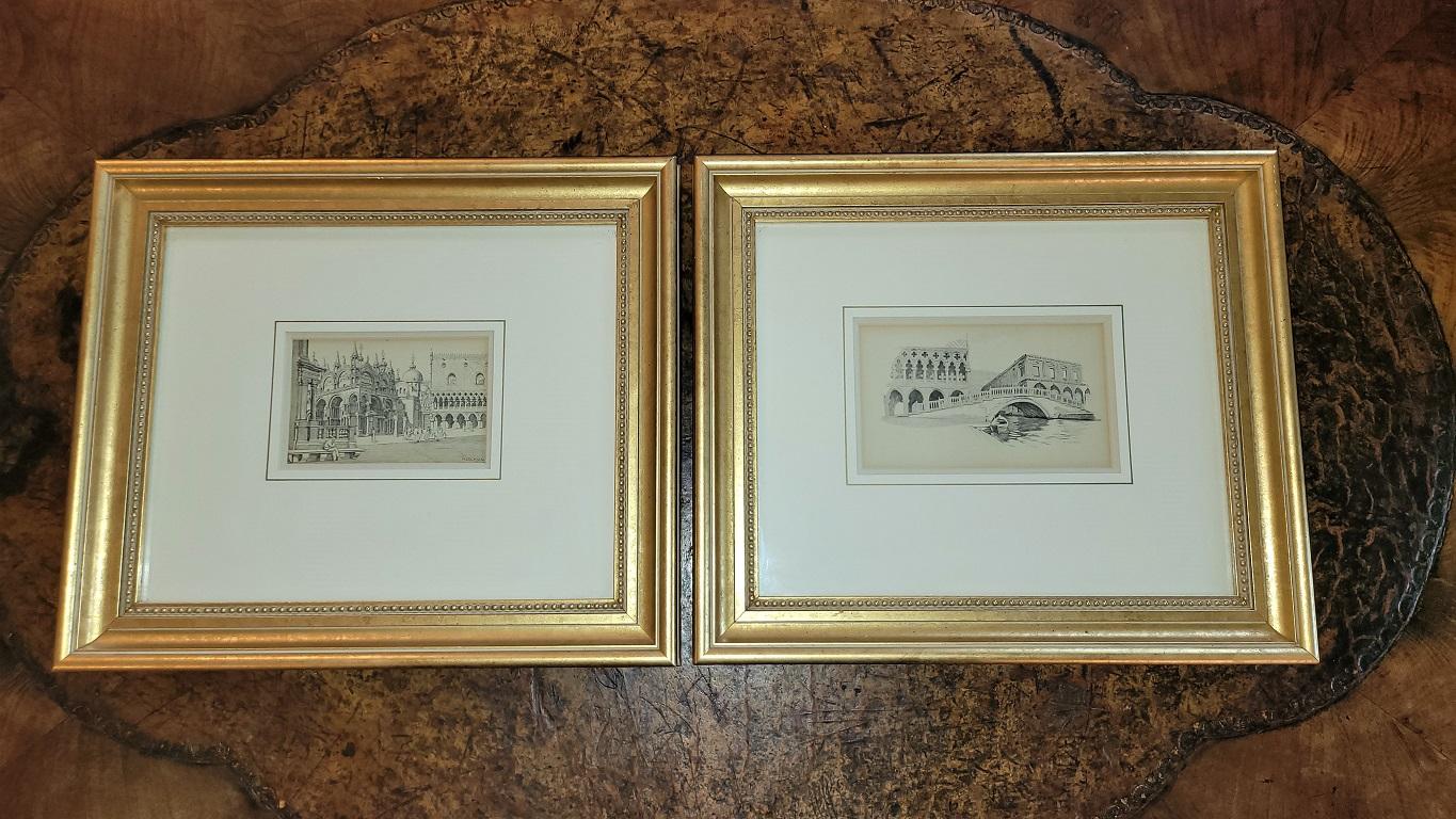 Presenting a lovely pair of Venice etchings by N Erichsen 1904.

This pair of etchings were drawn by N. Erichsen who we understand was a late 19th and early 20th Century English artist.

Both feature scenes from Venice in 1904.

The first one