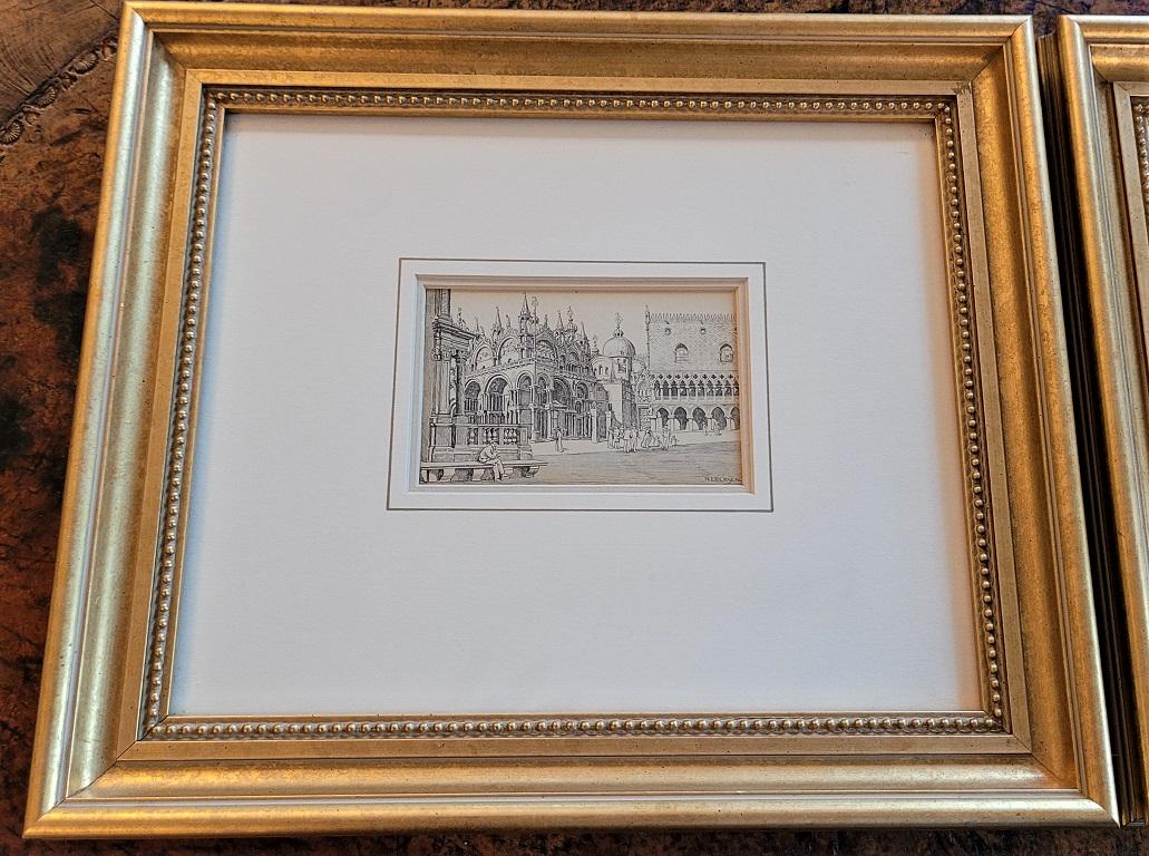 Edwardian Pair of Venice Etchings by N Erichsen 1904 For Sale