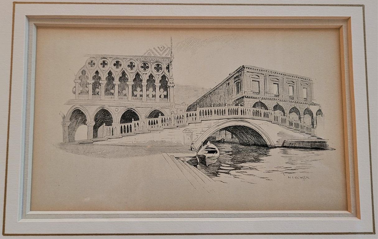 Pair of Venice Etchings by N Erichsen 1904 In Good Condition For Sale In Dallas, TX