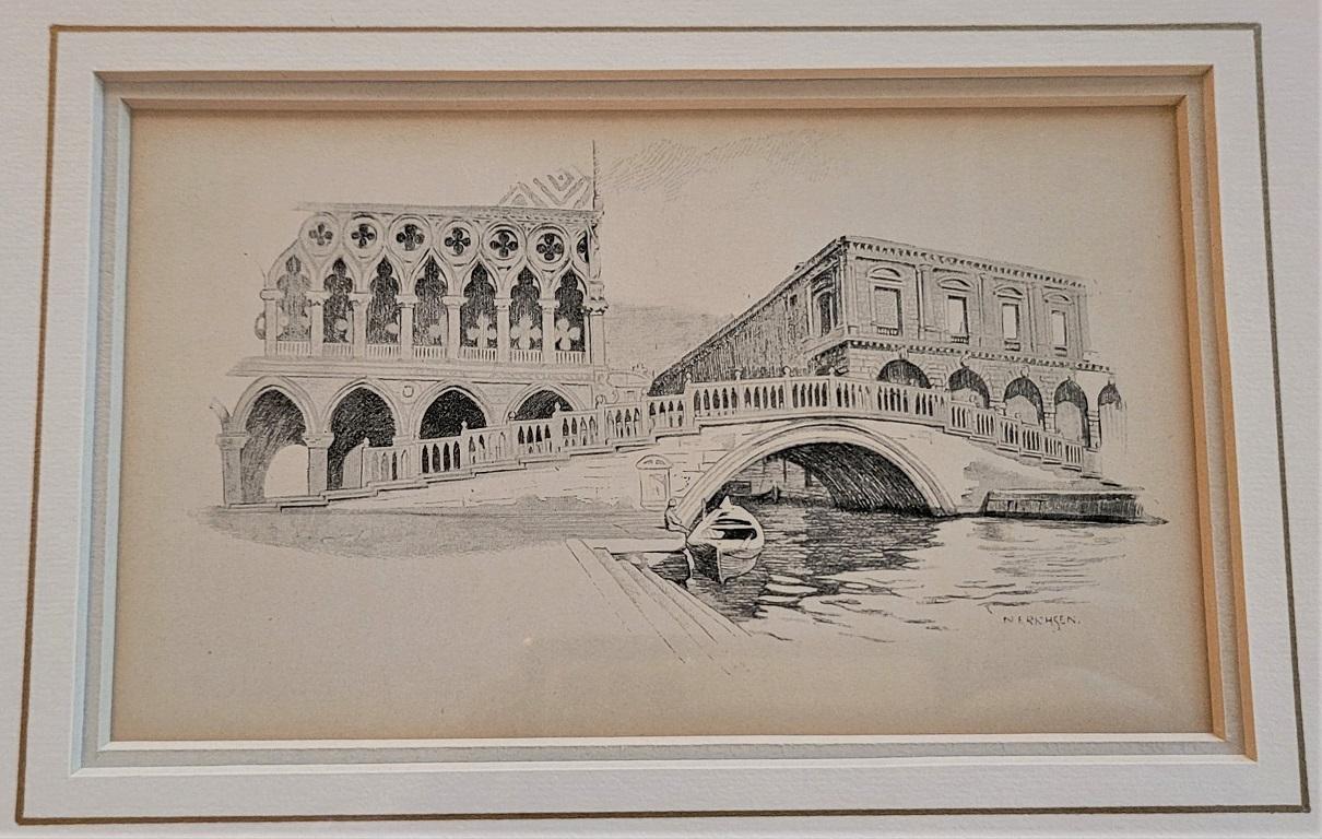 20th Century Pair of Venice Etchings by N Erichsen 1904 For Sale