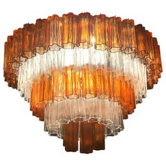 Venini Amber and Ice Color Murano Glass Chandelier or Flush Mount, 1970