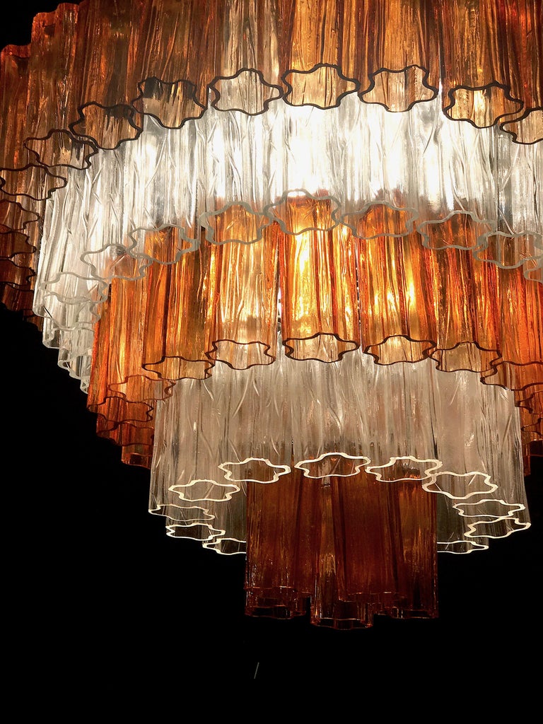 Venini Amber and Ice Color Murano Glass Chandelier or Flush Mount, 1970 For Sale 1