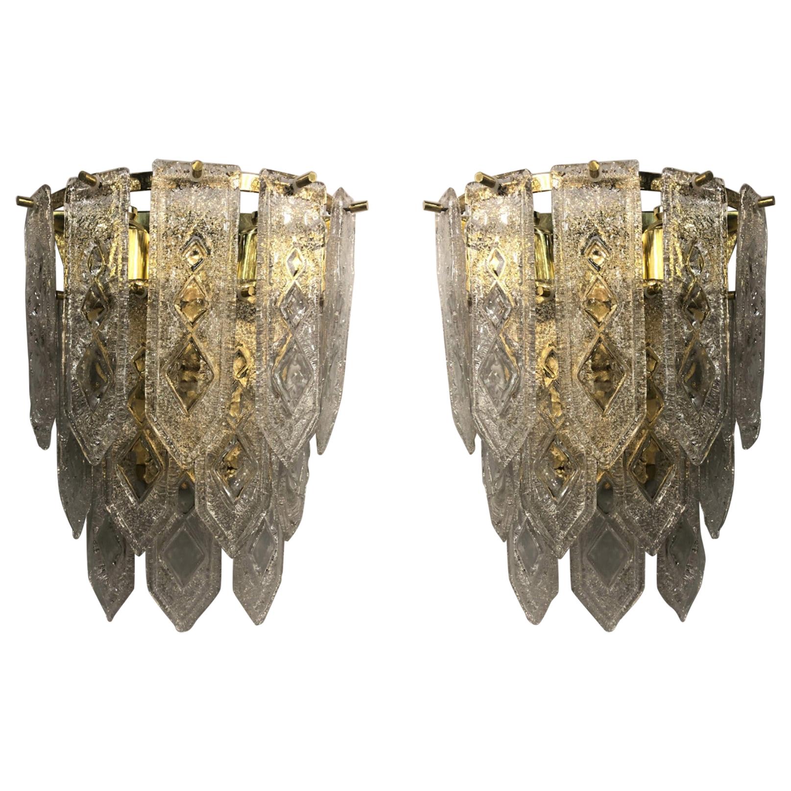 Pair of Venini Art Deco Geometric Pattern Sconces 2