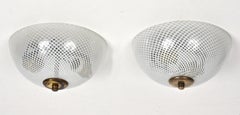 Pair of Venini Art Deco "Reticello" Murano Glass Italian Sconces, 1930s