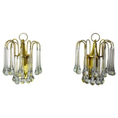 Pair of Venini "drop" wall lights, 2 levels, Murano glass, Italy, 1970