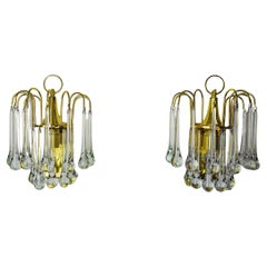 Paar Venini "drop" Wandleuchten, 2 Ebenen, Murano Glas, Italien, 1970