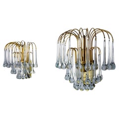 Paar Venini "drop" Wandleuchten, 3 Ebenen, Murano Glas, Italien, 1970