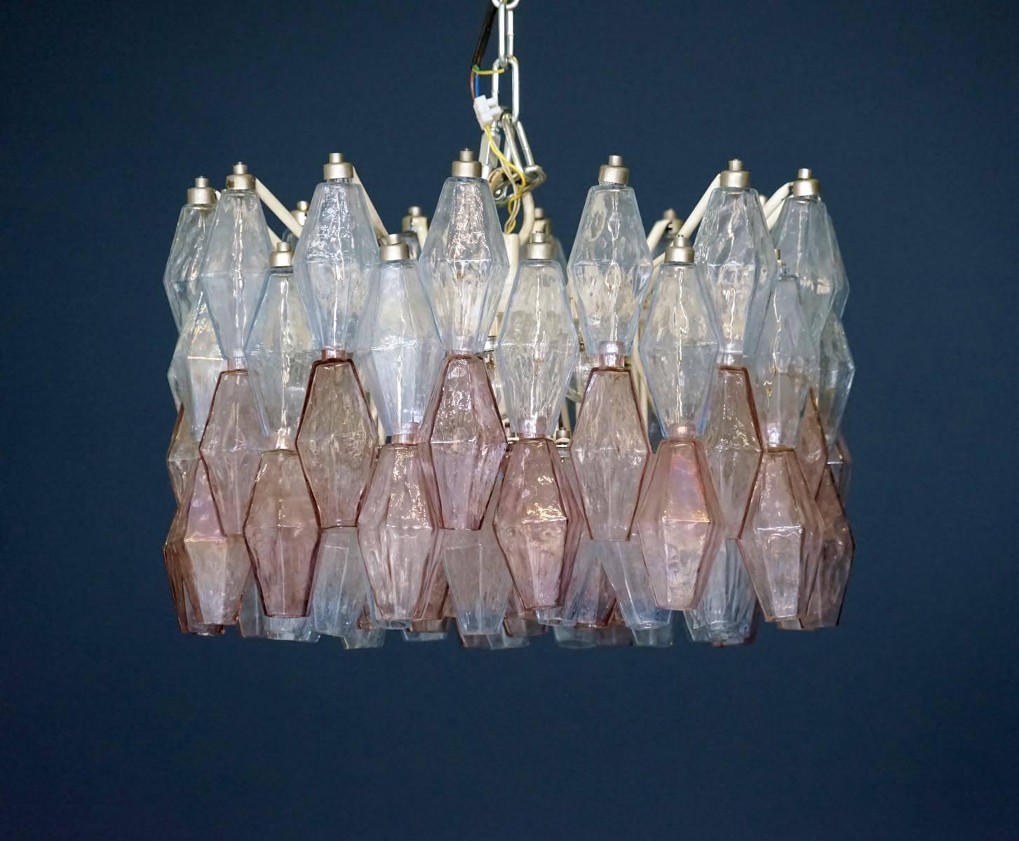 Italian Pair of Polyhedr Venini Glass Chandelier Lamp Light Poliedri by Carlo Scarpa