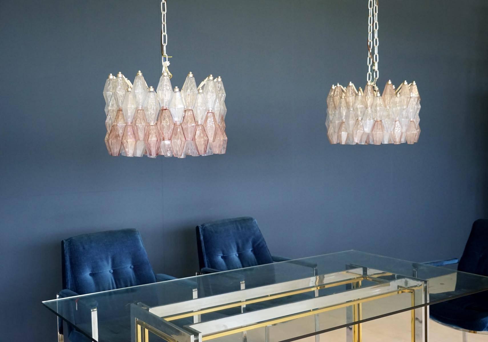 Pair of Polyhedr Venini Glass Chandelier Lamp Light Poliedri by Carlo Scarpa In Excellent Condition In Telgte, DE