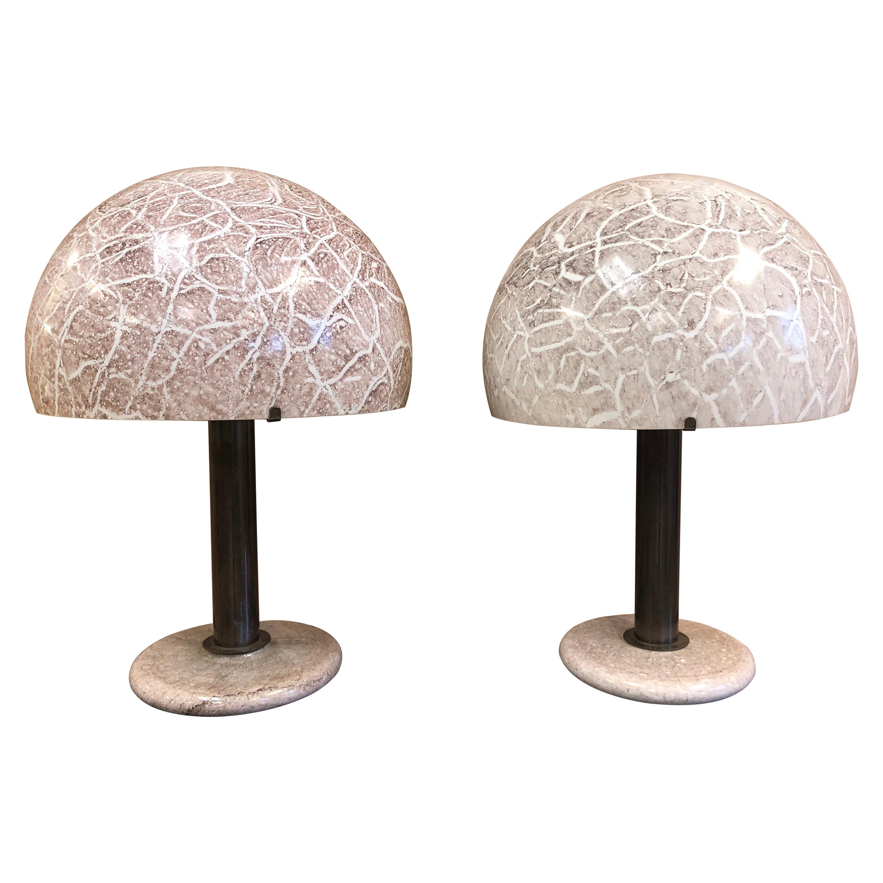 Pair of Venini Glass Mushroom Lamps