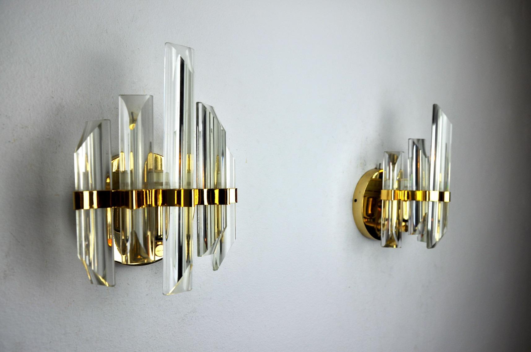 Hollywood Regency Pair of Venini Glass Sconces Italy 1970 For Sale