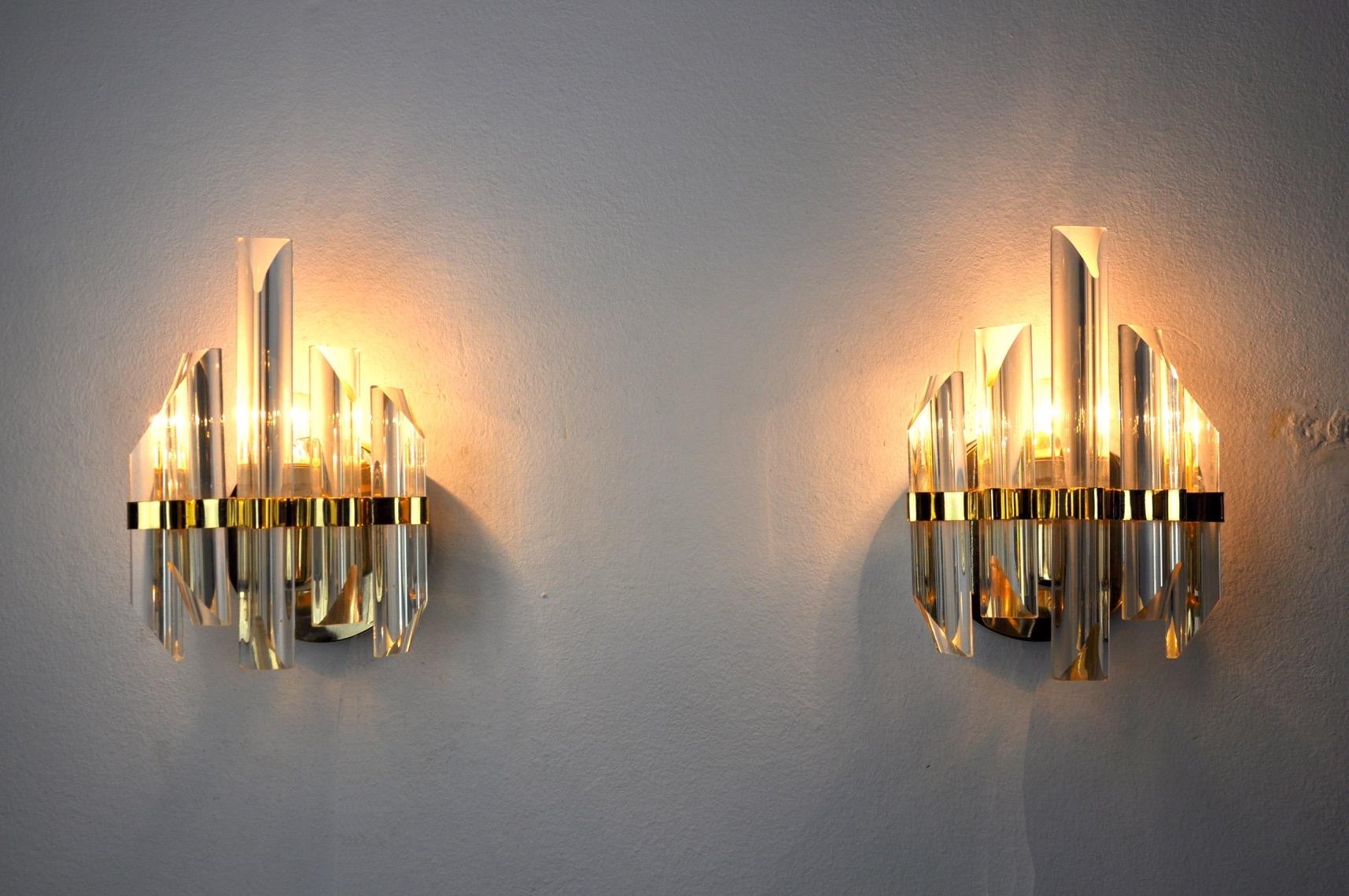 Pair of Venini Glass Sconces Italy 1970 In Good Condition For Sale In BARCELONA, ES