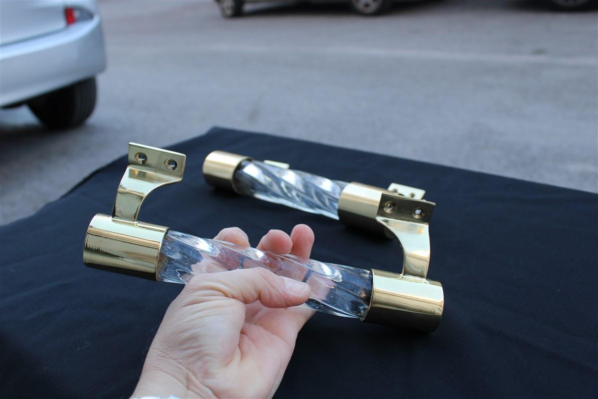 Pair of Venini handles in Murano glass Torcello and Brass 1940s Gold For Sale 4