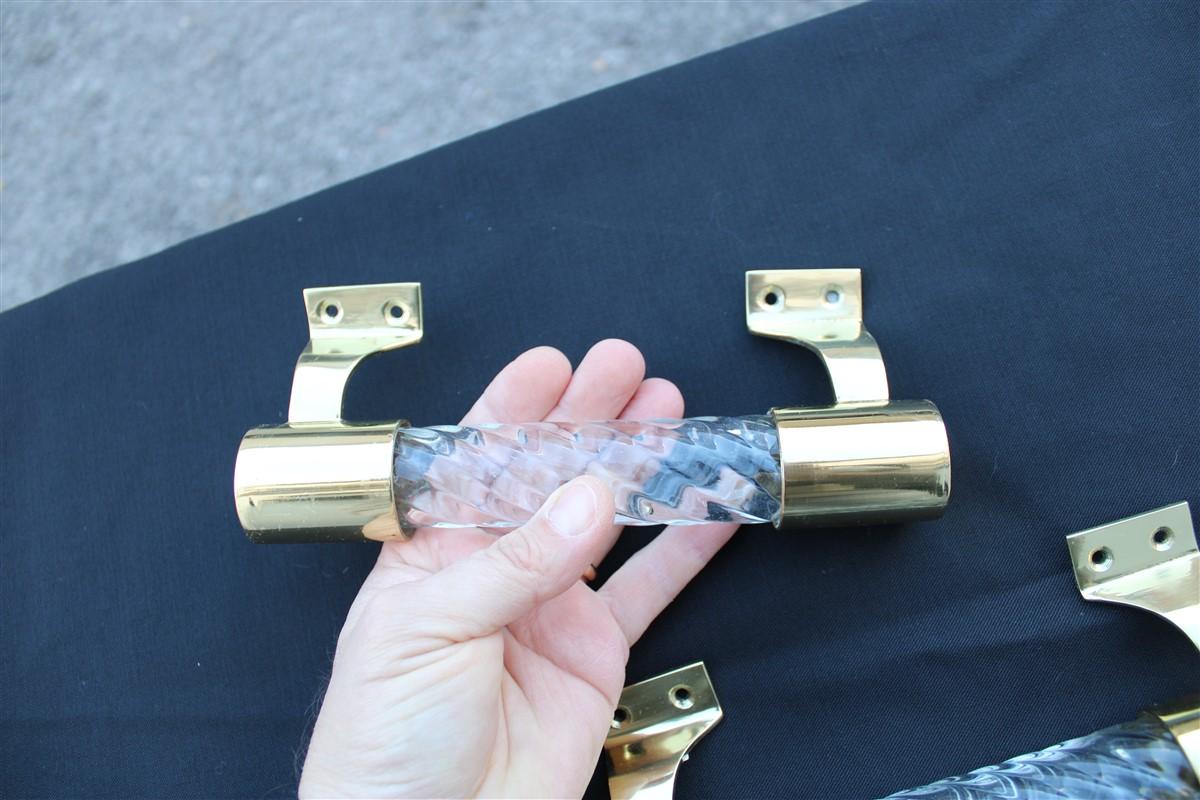 Pair of Venini handles in Murano glass Torcello and Brass 1940s Gold For Sale 1