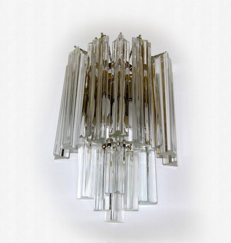 Pair of Venini Italian Triedri Glass Wall Sconces In Excellent Condition For Sale In Palm Springs, CA
