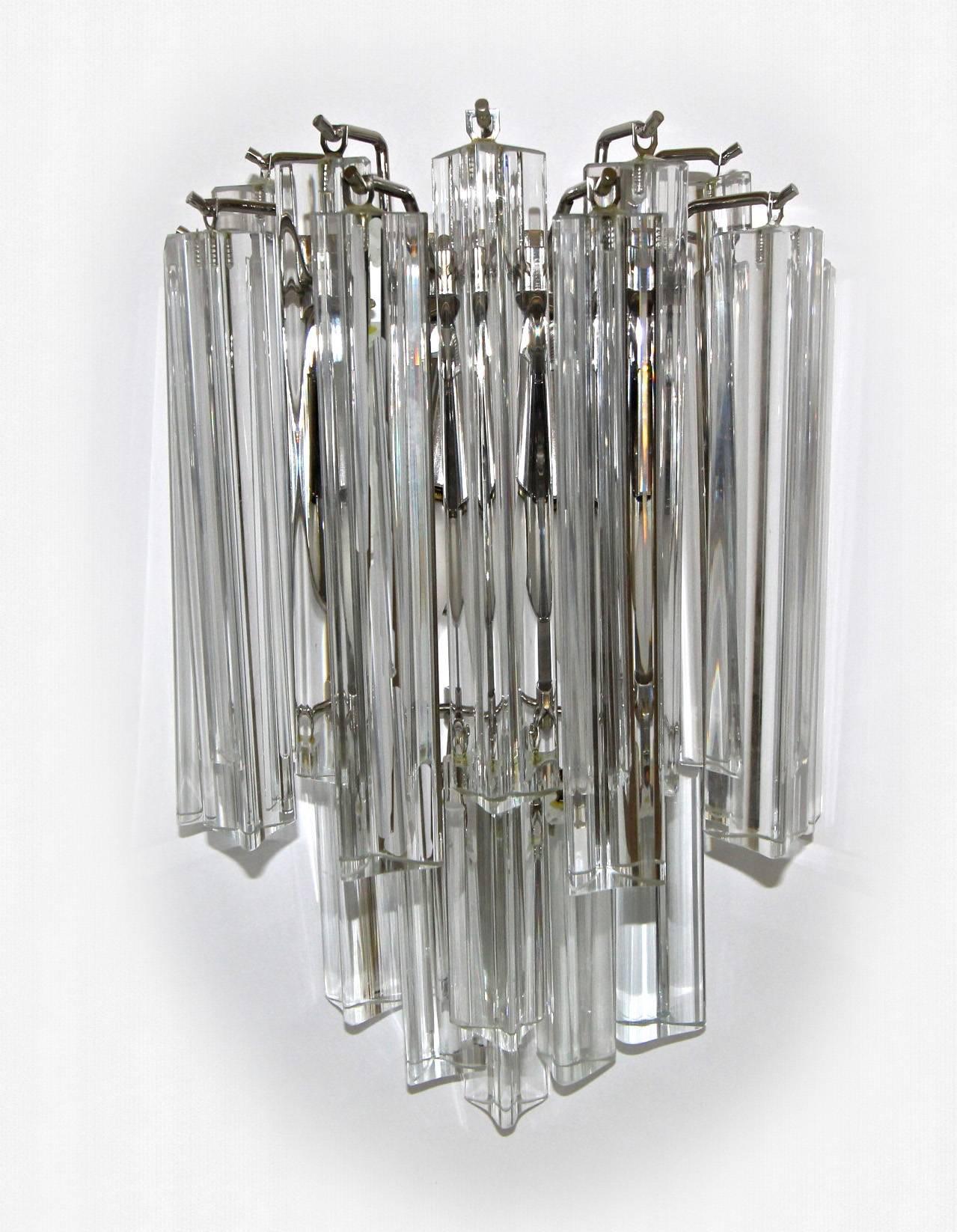 Pair of Venini Italian Triedri Glass Wall Sconces In Excellent Condition For Sale In Palm Springs, CA