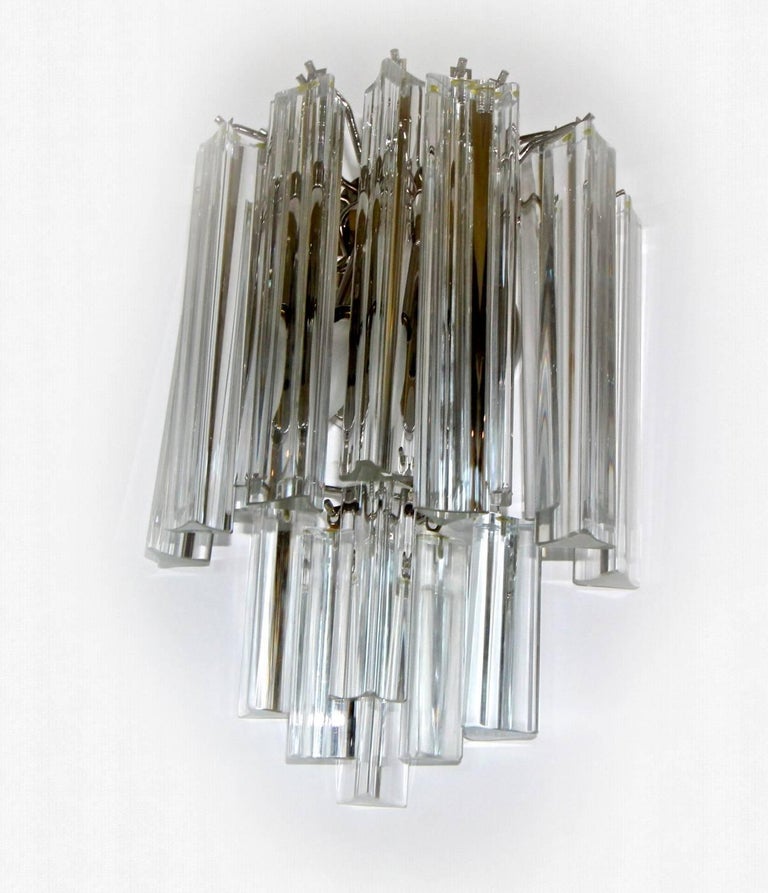 Metal Pair of Venini Italian Triedri Glass Wall Sconces For Sale