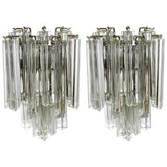 Pair of Venini Italian Triedri Glass Wall Sconces