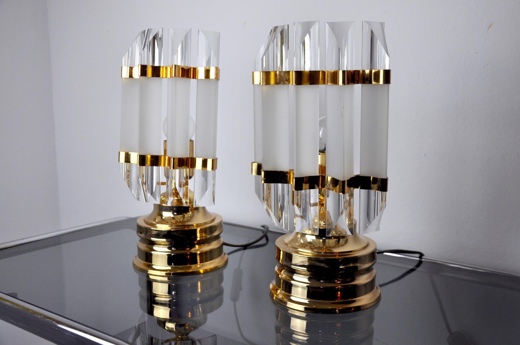 Hollywood Regency Pair of Venini Lamps, Murano Glass, Italy, 1980