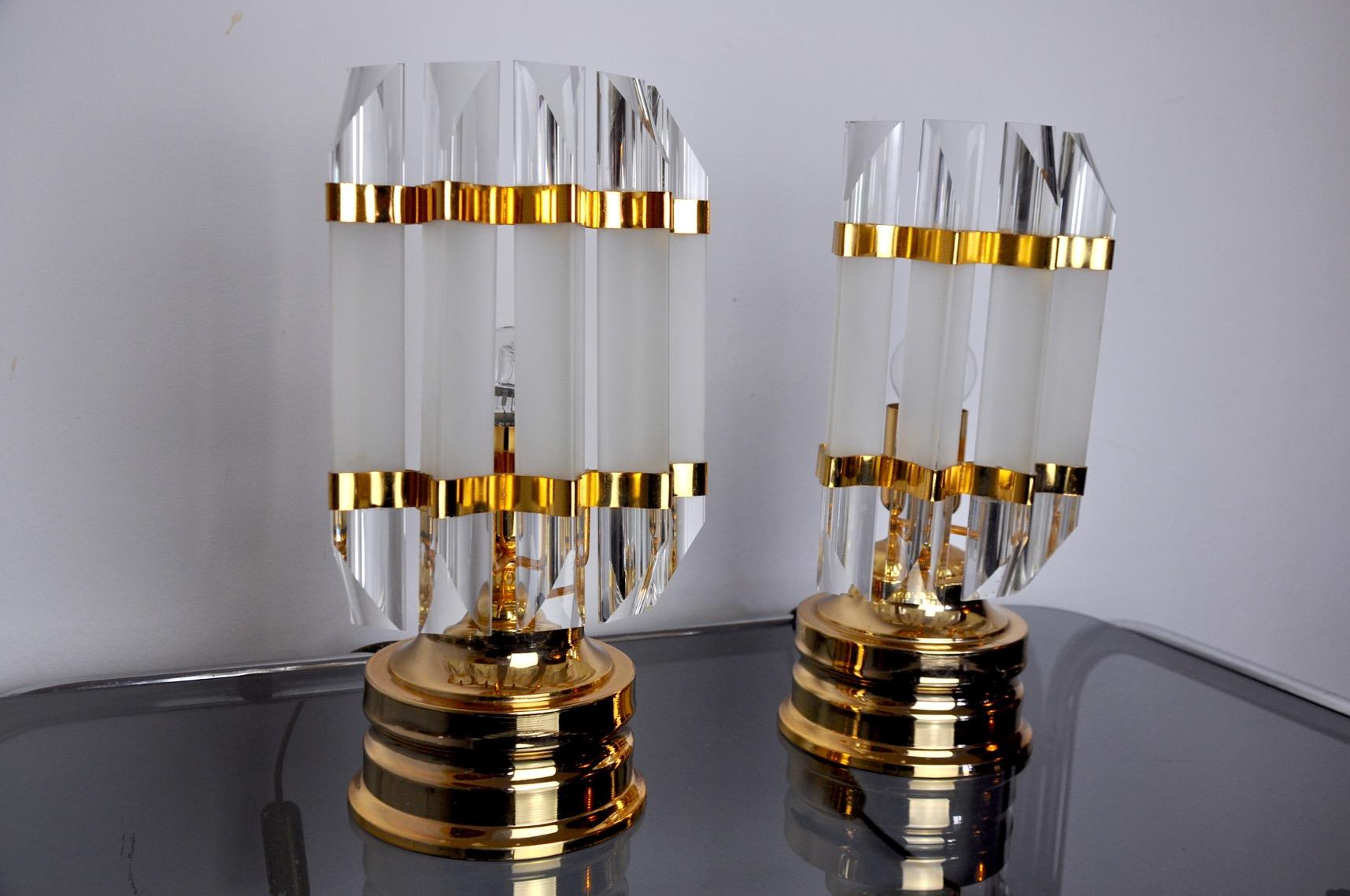 Italian Pair of Venini Lamps, Murano Glass, Italy, 1980 For Sale