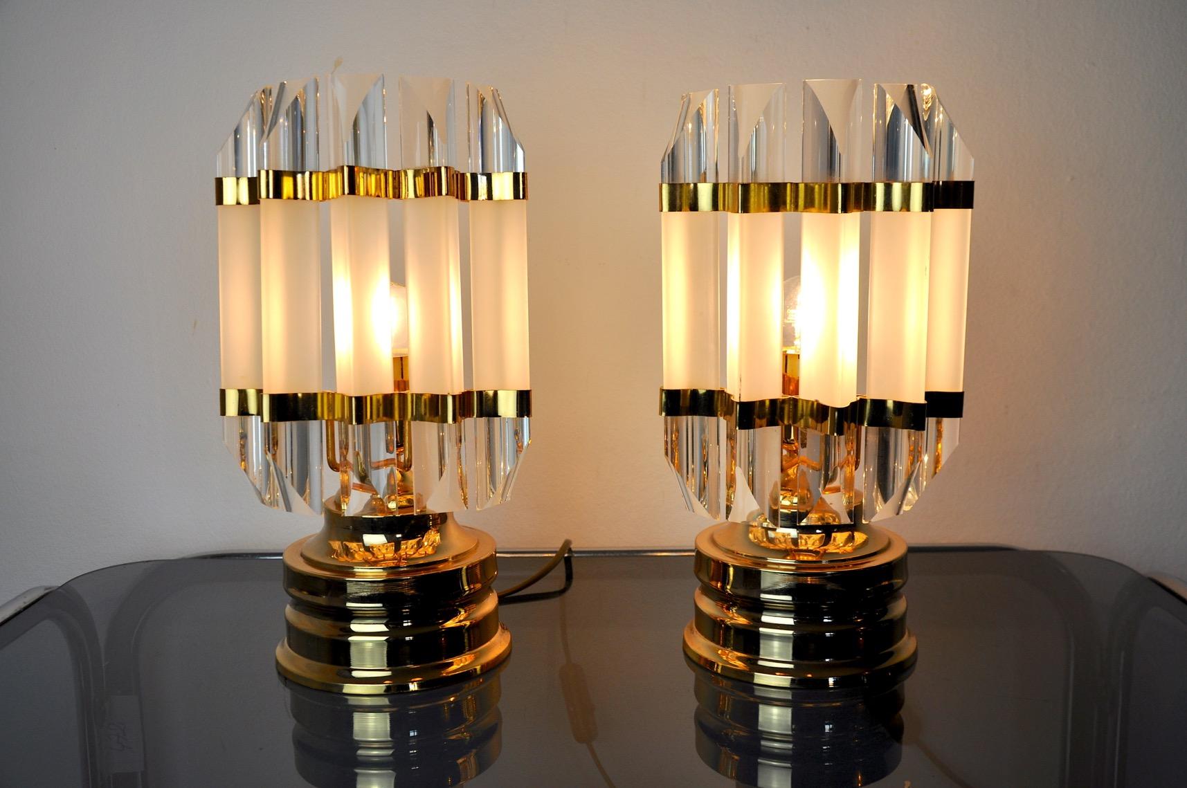 Late 20th Century Pair of Venini Lamps, Murano Glass, Italy, 1980 For Sale