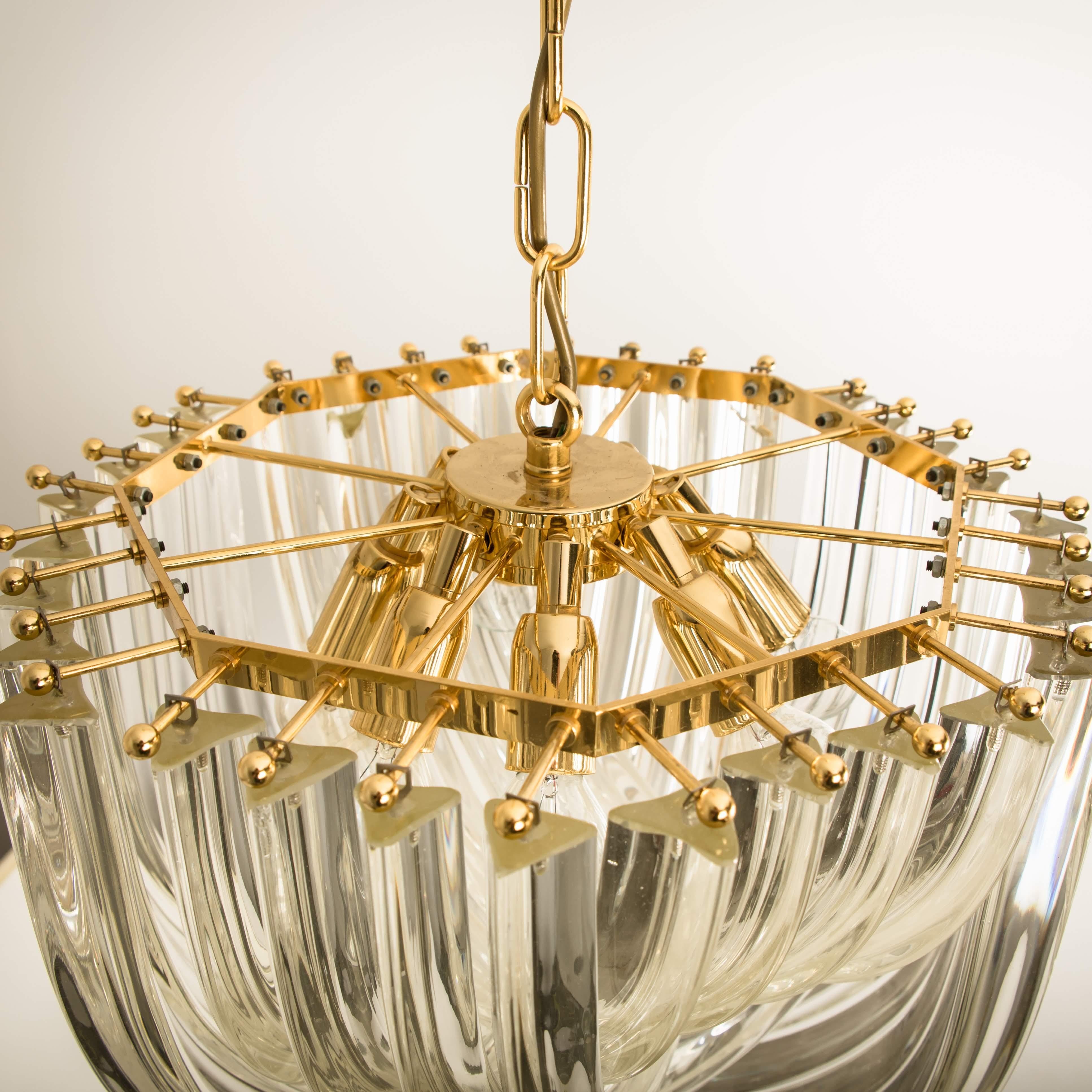 Pair of Venini Light Fixtures, Curved Crystal Glass and Gilt Brass, Italy 3