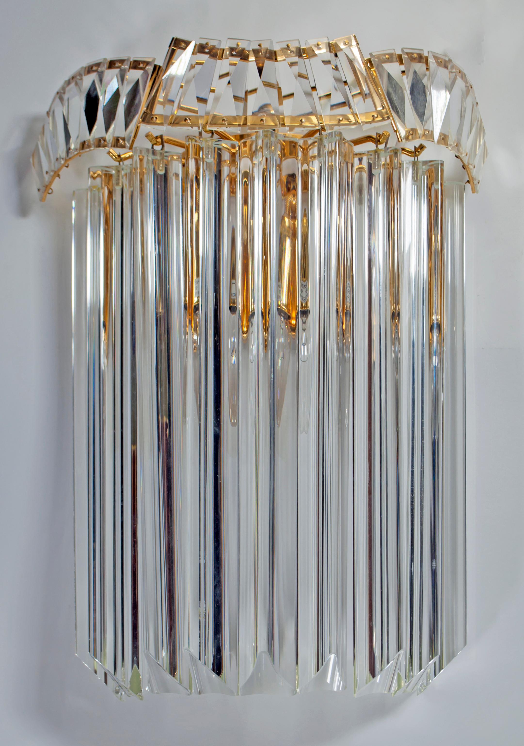 Mid-Century Modern Pair of Venini Mid-Century Brass and Murano Glass 