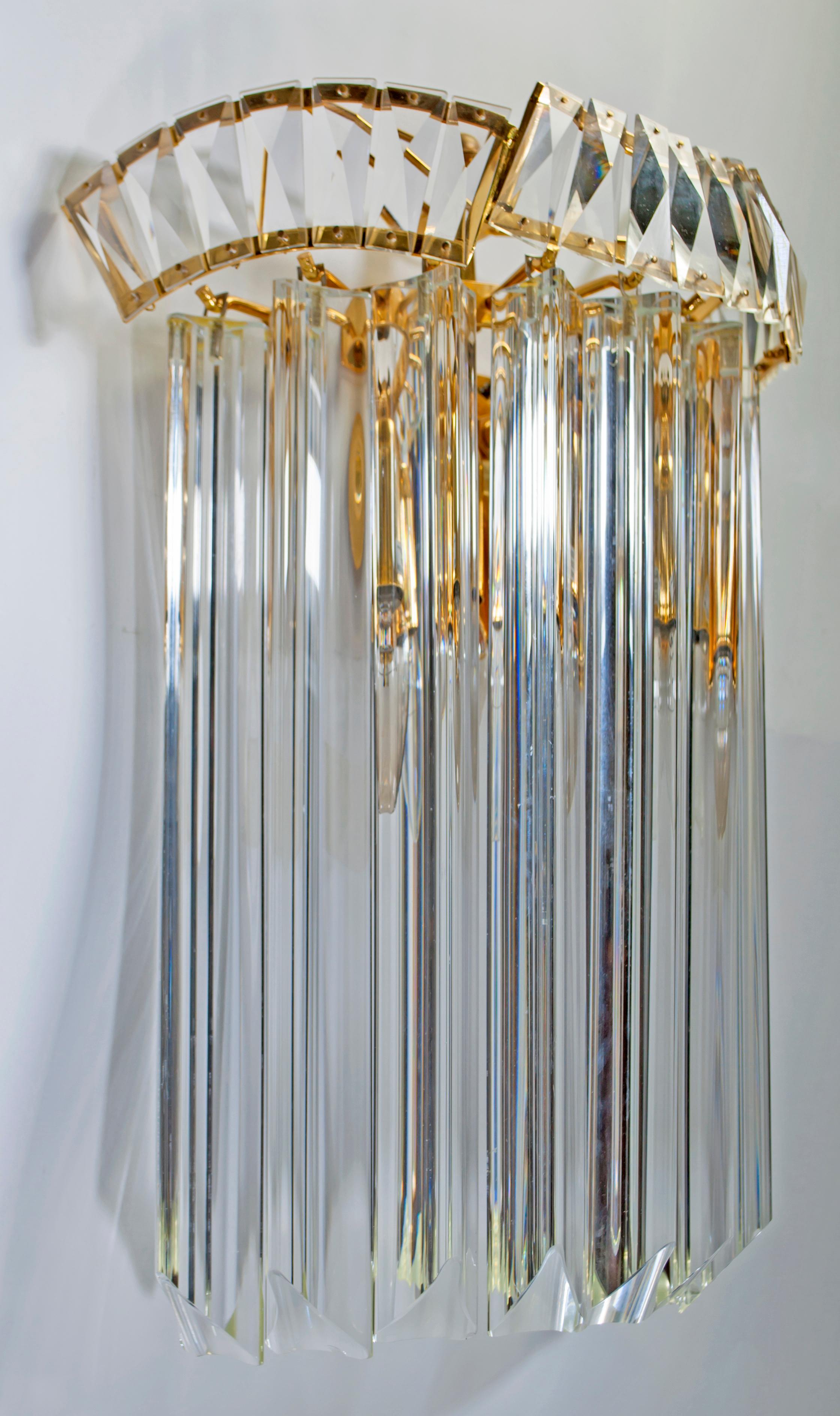 Italian Pair of Venini Mid-Century Brass and Murano Glass 
