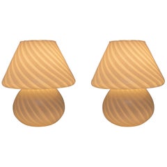 Pair of Venini Mid-Century Modern Murano Glass Table Lamps, 1970s