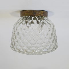 Pair of Venini Murano Glass and Brass Flush Mount Ceiling Lights, Italy 1940s