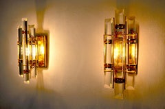 Pair of Hollywood Regency Venini Murano Glass Sconces, Italy, 1970
