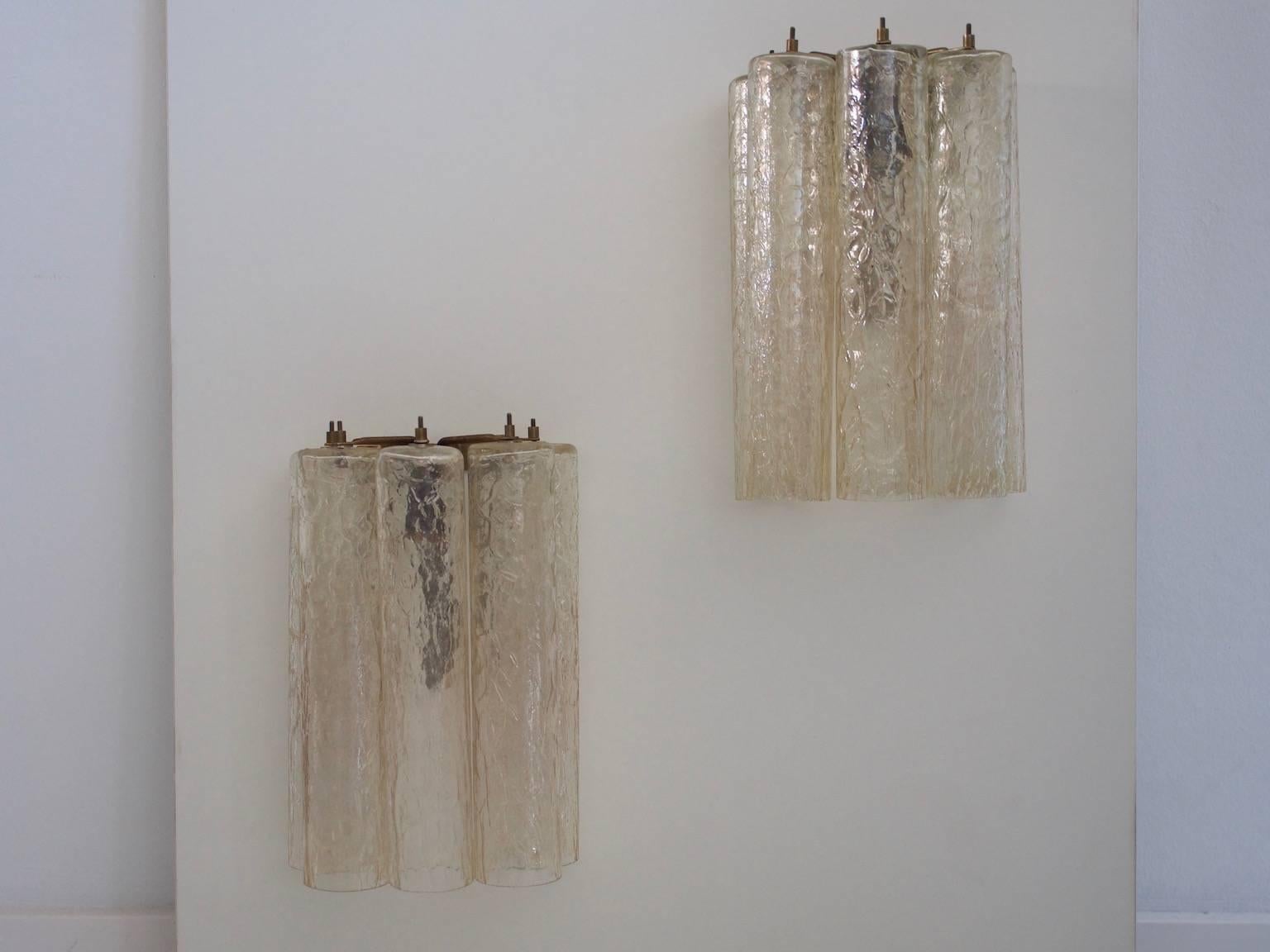 Pair of Venini Murano Glass Tubular Wall Scones In Good Condition In Madrid, ES