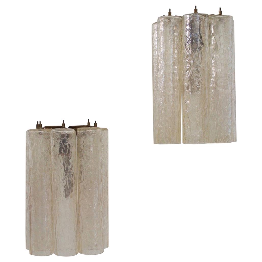 Pair of Venini Murano Glass Tubular Wall Scones