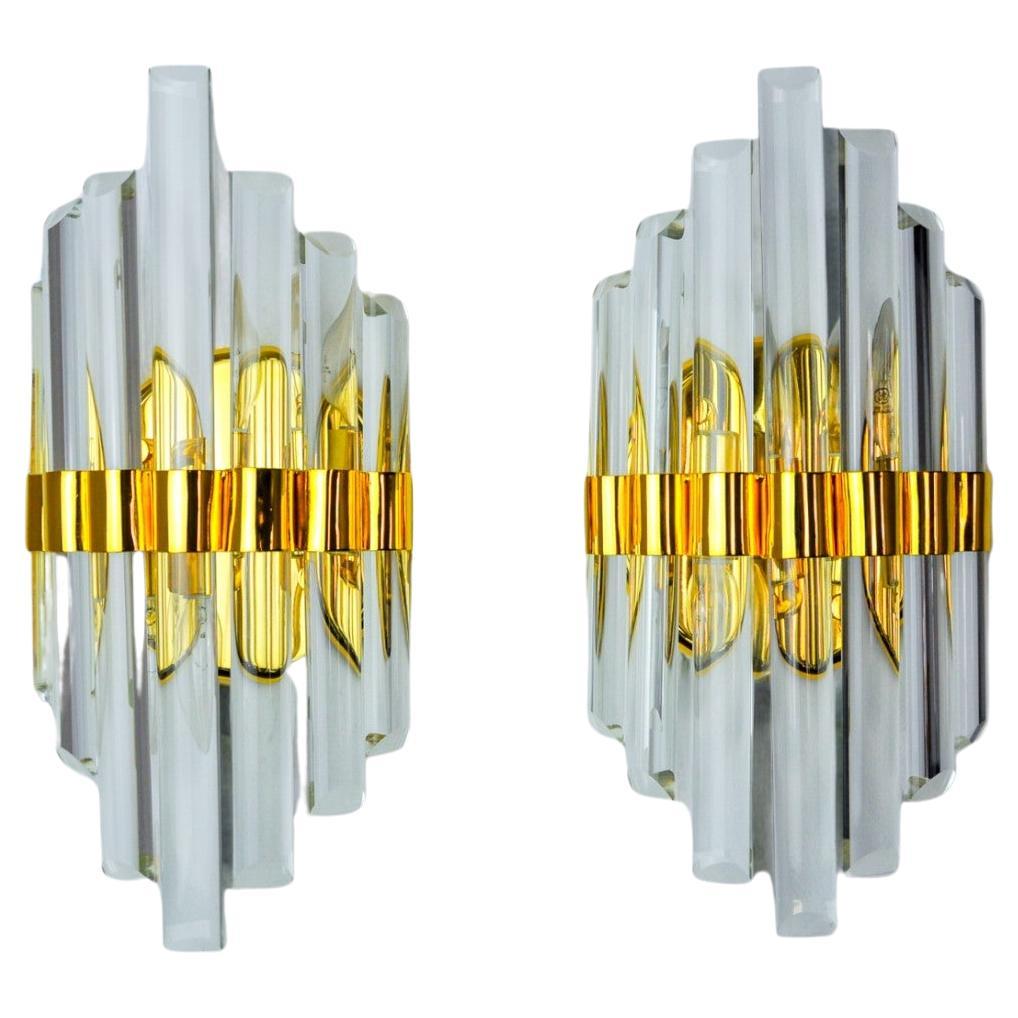 Pair of Venini Murano glass wall lights Italy 1970 For Sale