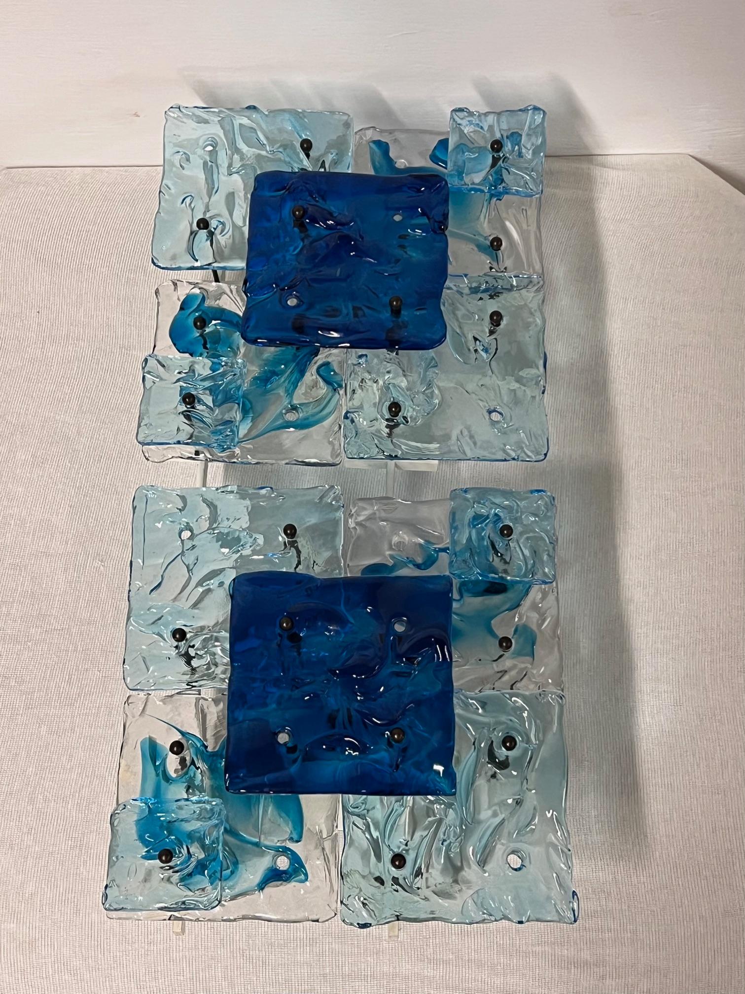 Late 20th Century Pair of Venini Patchwork Murano Glass Sconces For Sale