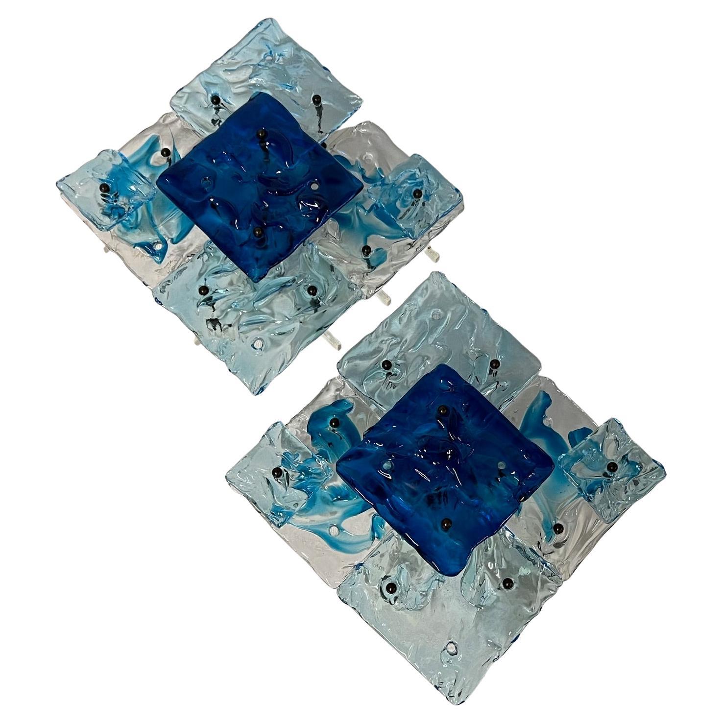 Pair of Venini Patchwork Murano Glass Sconces For Sale