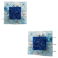 Pair of Venini Patchwork Murano Glass Sconces