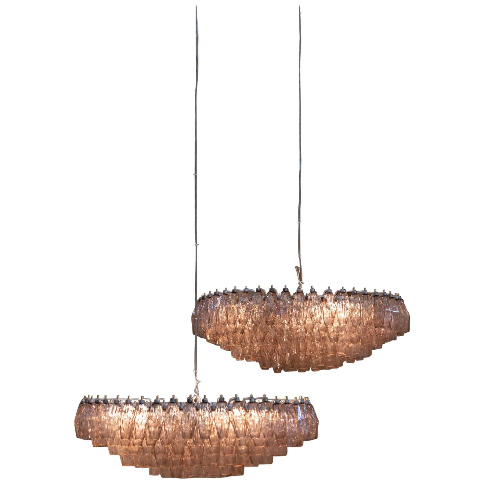 Pair of Venini Poliedri Chandeliers