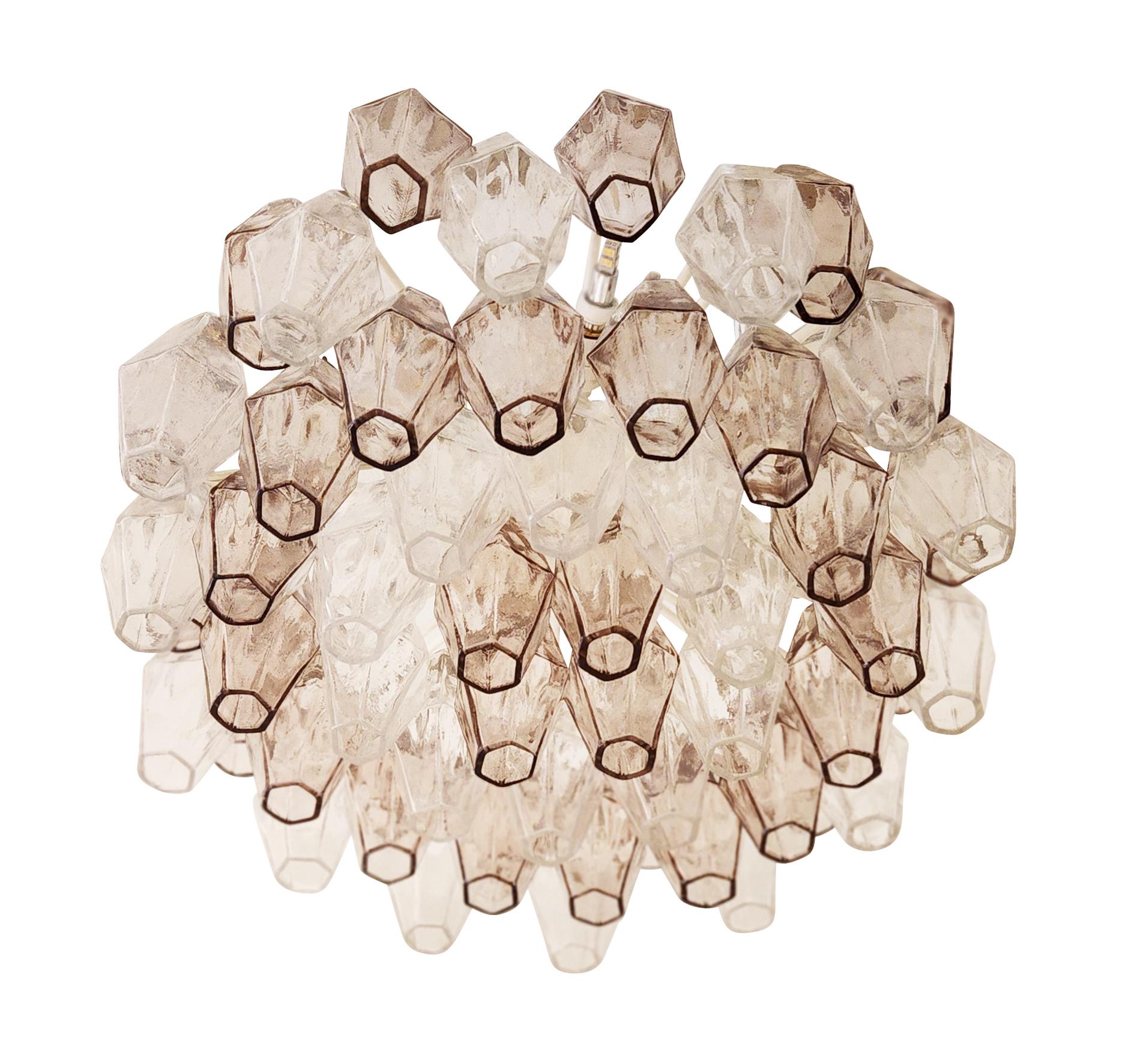Mid-Century Modern Pair of Venini Poliedri Chandeliers, Italy, 1960s For Sale