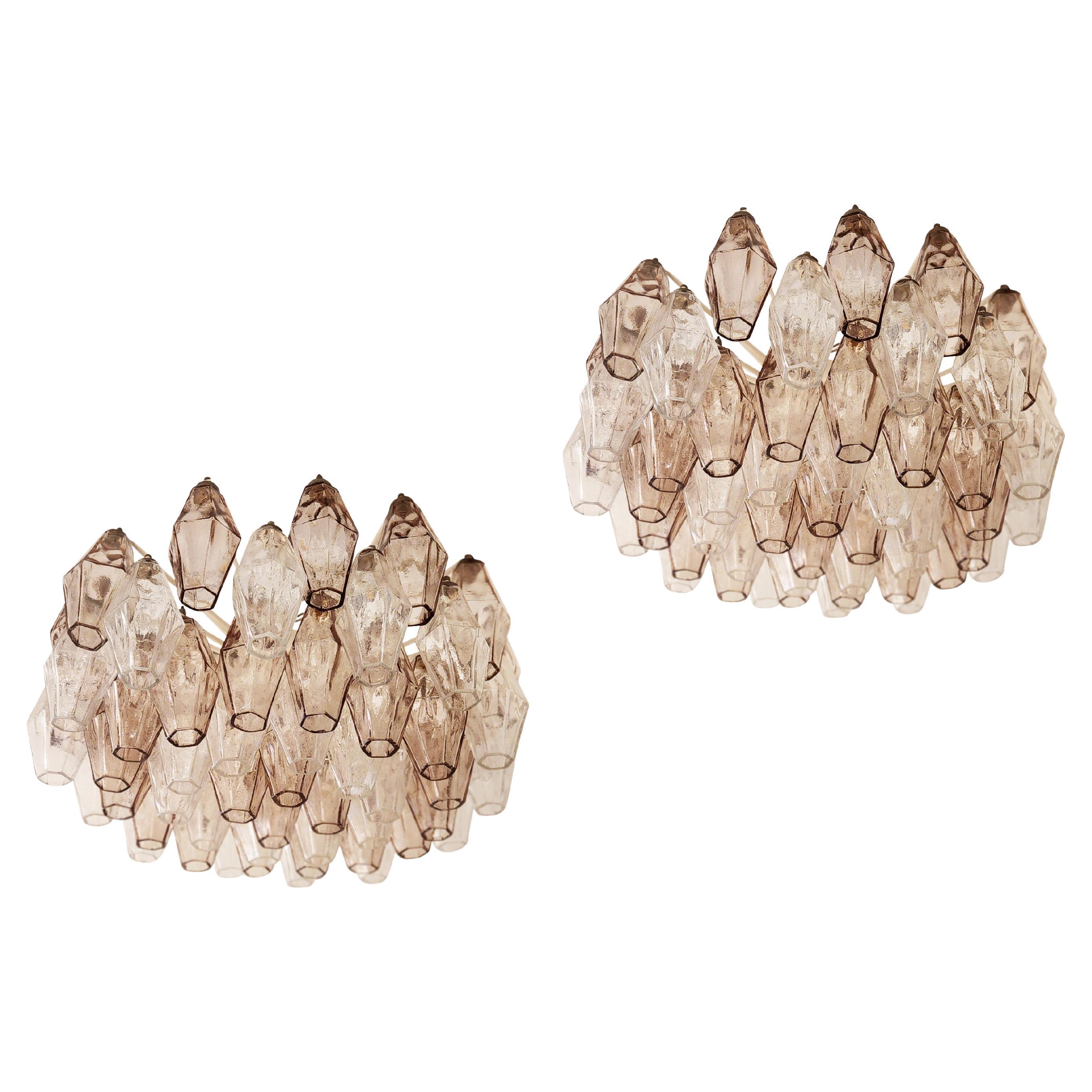 Pair of Venini Poliedri Chandeliers, Italy, 1960s For Sale