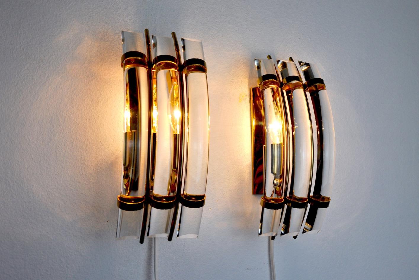 Crystal Pair of Venini Sconces, Italy, 1970 For Sale