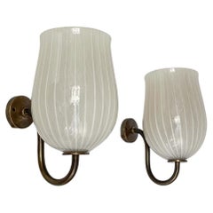 Pair of Venini Sconces Murano Glass Zanfirico Filigrana 1950s Wall Lamps