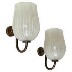 Pair of Venini Sconces Murano Glass Zanfirico Filigrana 1950s Wall Lamps