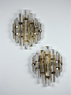 Pair of Venini sconces, Triedi cut Glass, Italy, Circa 1970's
